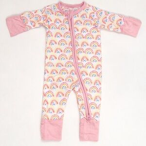 Little Sleepies Pink Rainbow Zipped Bamboo Footie Preemie EUC